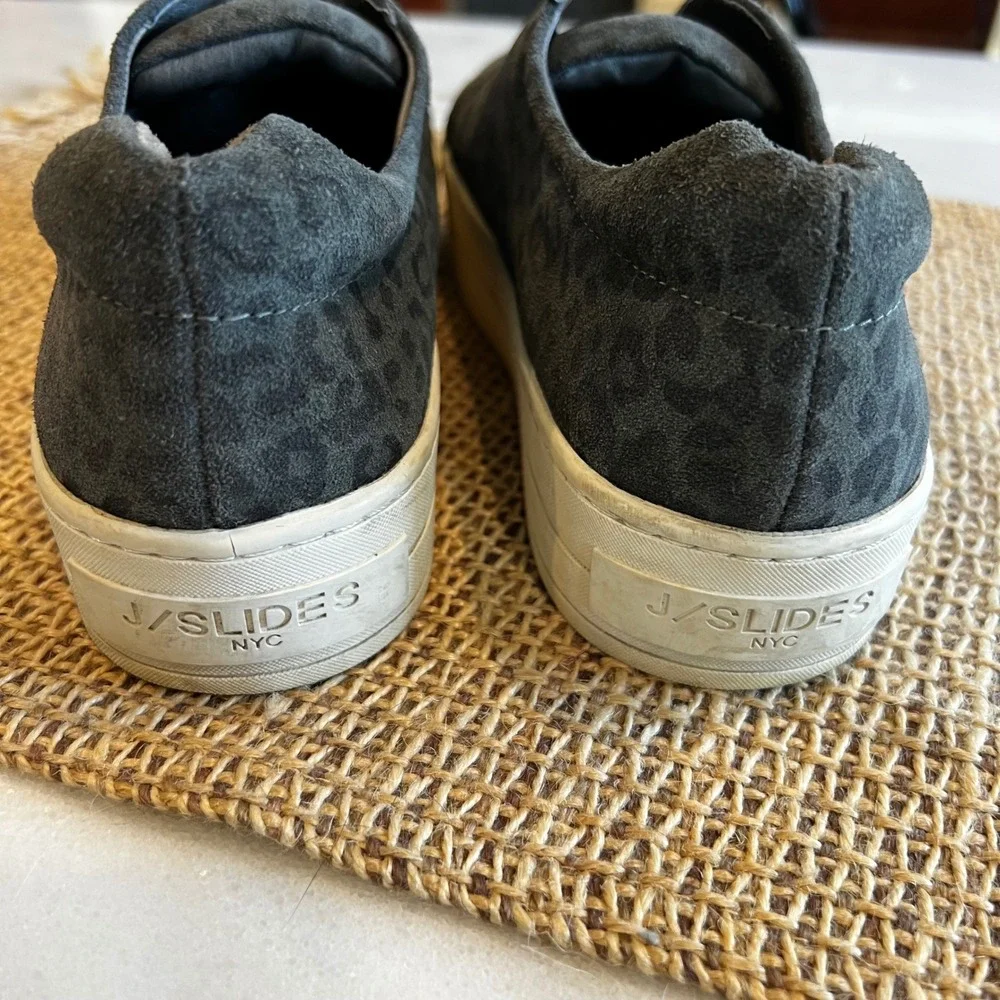 J/Slides NYC Women's Leopard Print Suede‎ Leather Slip On Sneakers 7.5